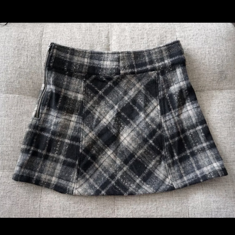 Free People Wool Plaid Knit Zip Mini Skirt A-Line Flare Brown Black XS